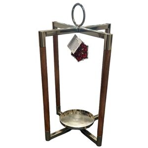 NWT Wood and Goldtone hurricane lantern candle holder